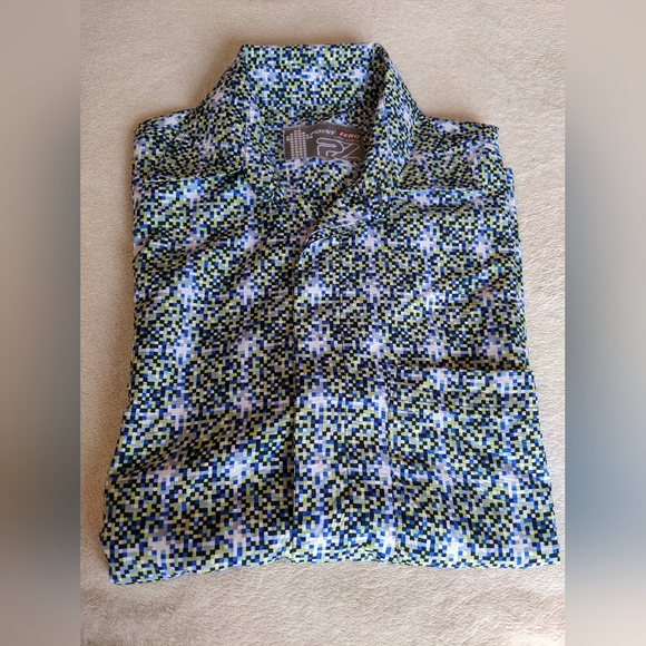 Point Zero Vital Cycle Button Shirt Size S In Pixelated Pattern - Picture 1 of 8